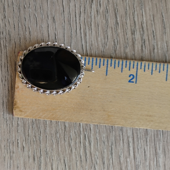 Vintage Handcrafted Black Onyx Natural Pendant Sterling Braided Accent 1.25" - Picture 3 of 6